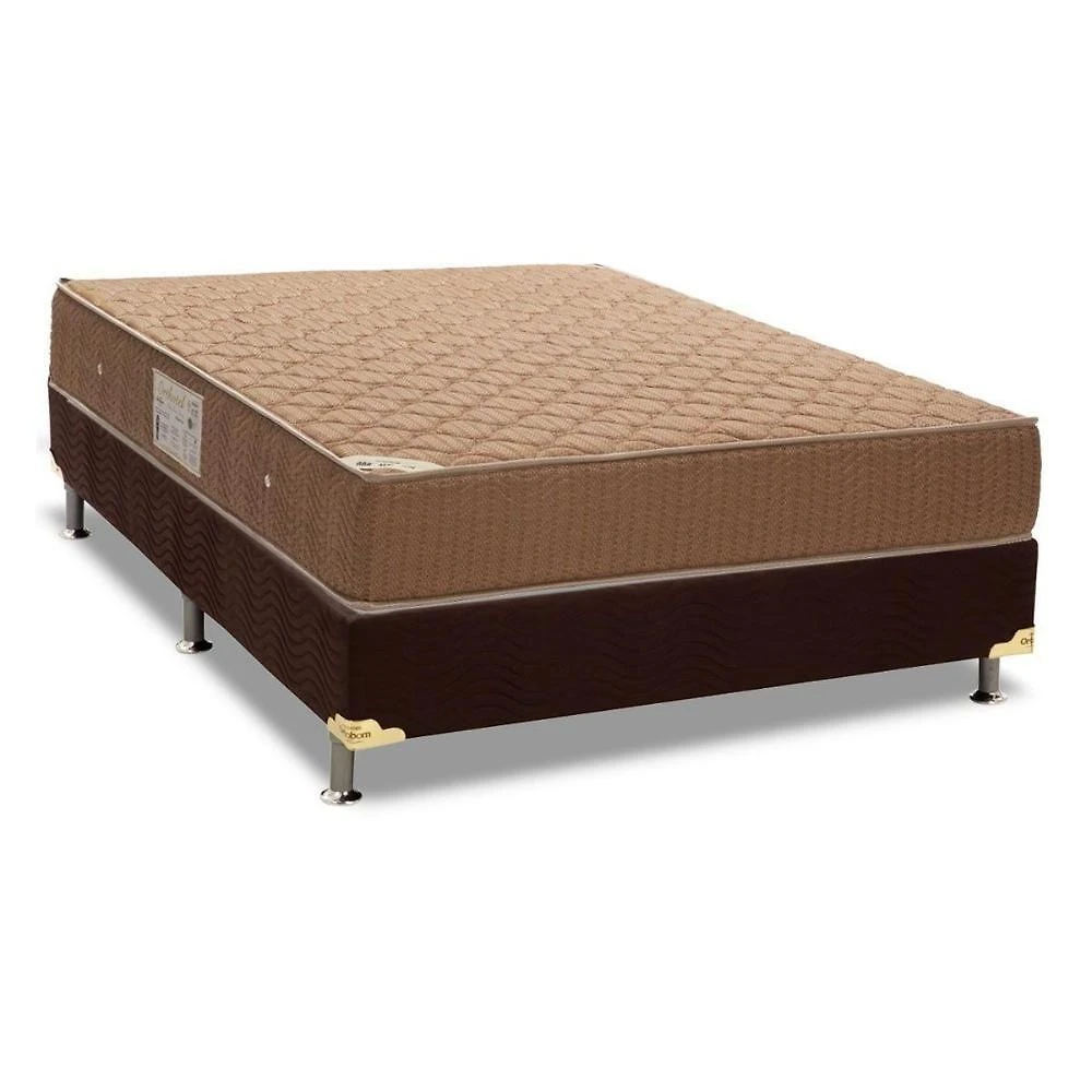 Cama Box com Colchão Casal Physical Suede Brown Pillow Top Molas Ensacadas Marrom Ortobom