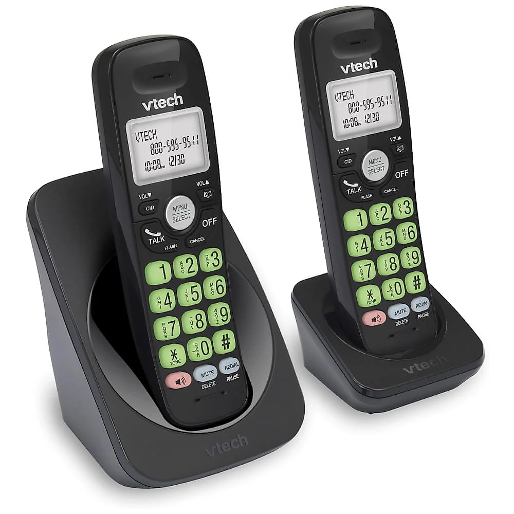 Telefone sem fio VTech VG13121 DECT 6.0 com 2 ramais, Bluetooth, Visor Azul e Branco, Teclas Grandes, Viva-voz, Identificador de Chamadas, Montagem.