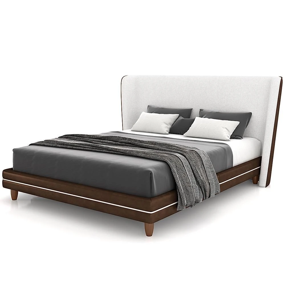 Cabeceira Casal Nilo 140cm Com Cama Pés Madeira Suném P05 Couríssimo Marrom Bouclê Cru - Lyam Decor