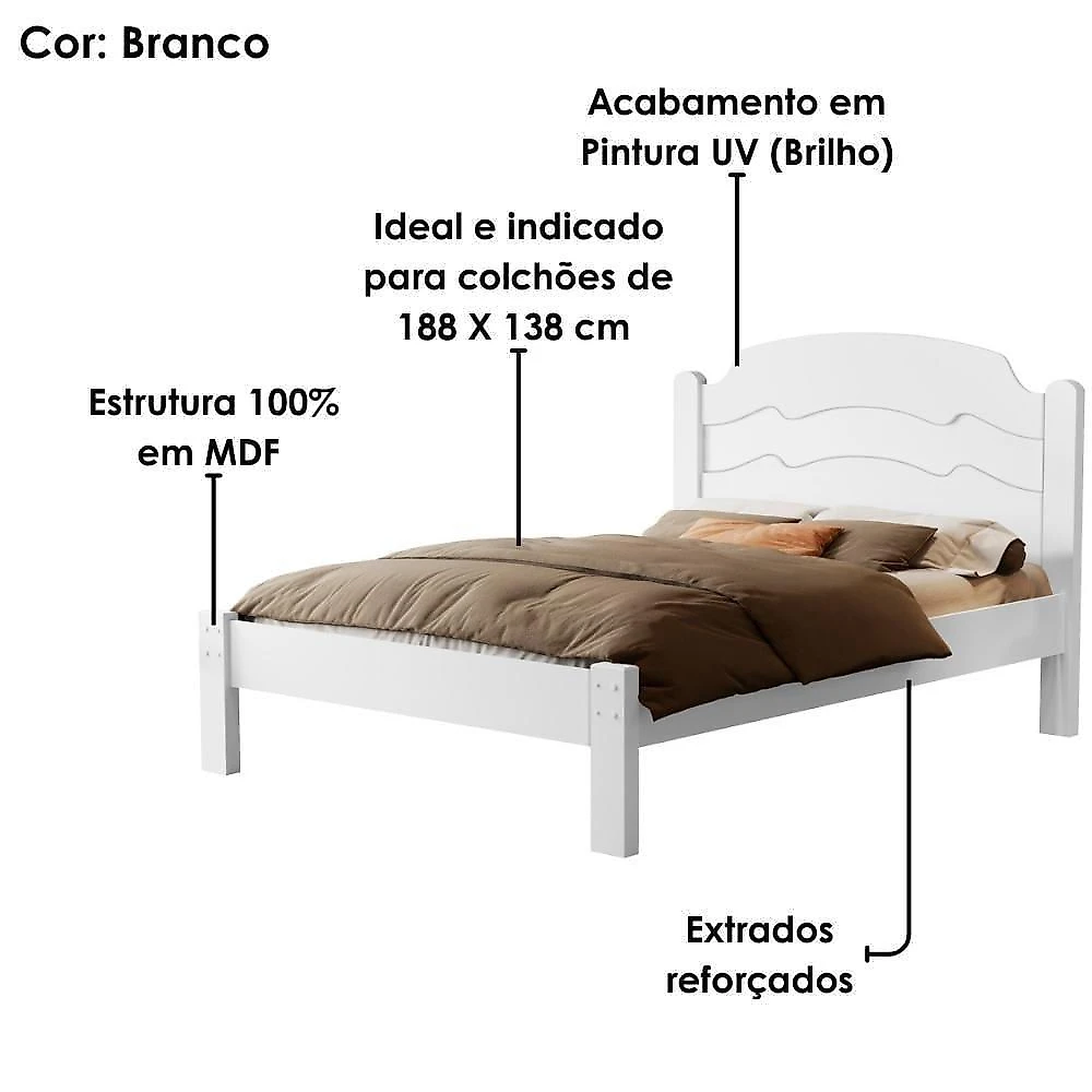 Cama de Casal Iris Flex com Cabeceira Reversível em Mdf Branco Milani Movelaria