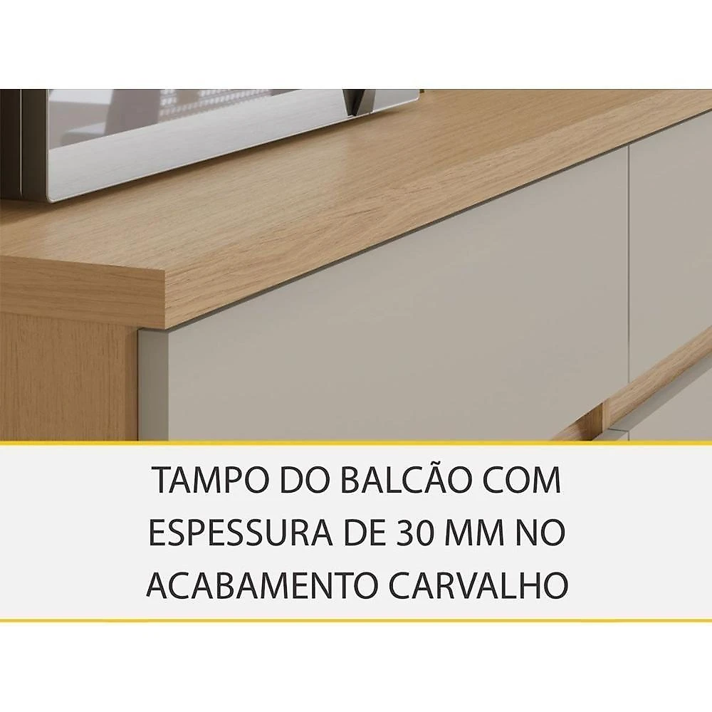 Cozinha Completa Realeza CZ103 4 Portas 3 Gavetas MDF Carvalho e Greige Nesher Móveis