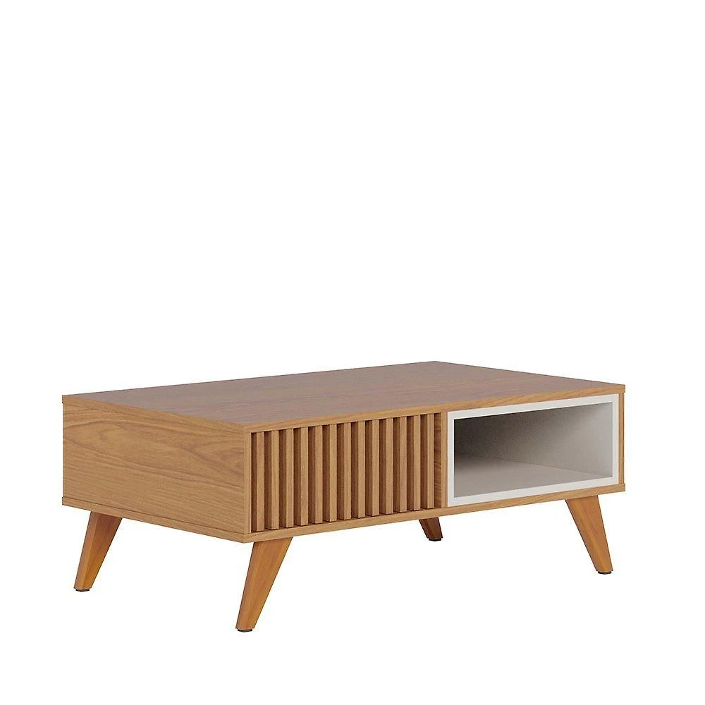 Mesa de Centro Jeri Retangular MDF Madeira 90,5CM Off White e Freijó Colibri