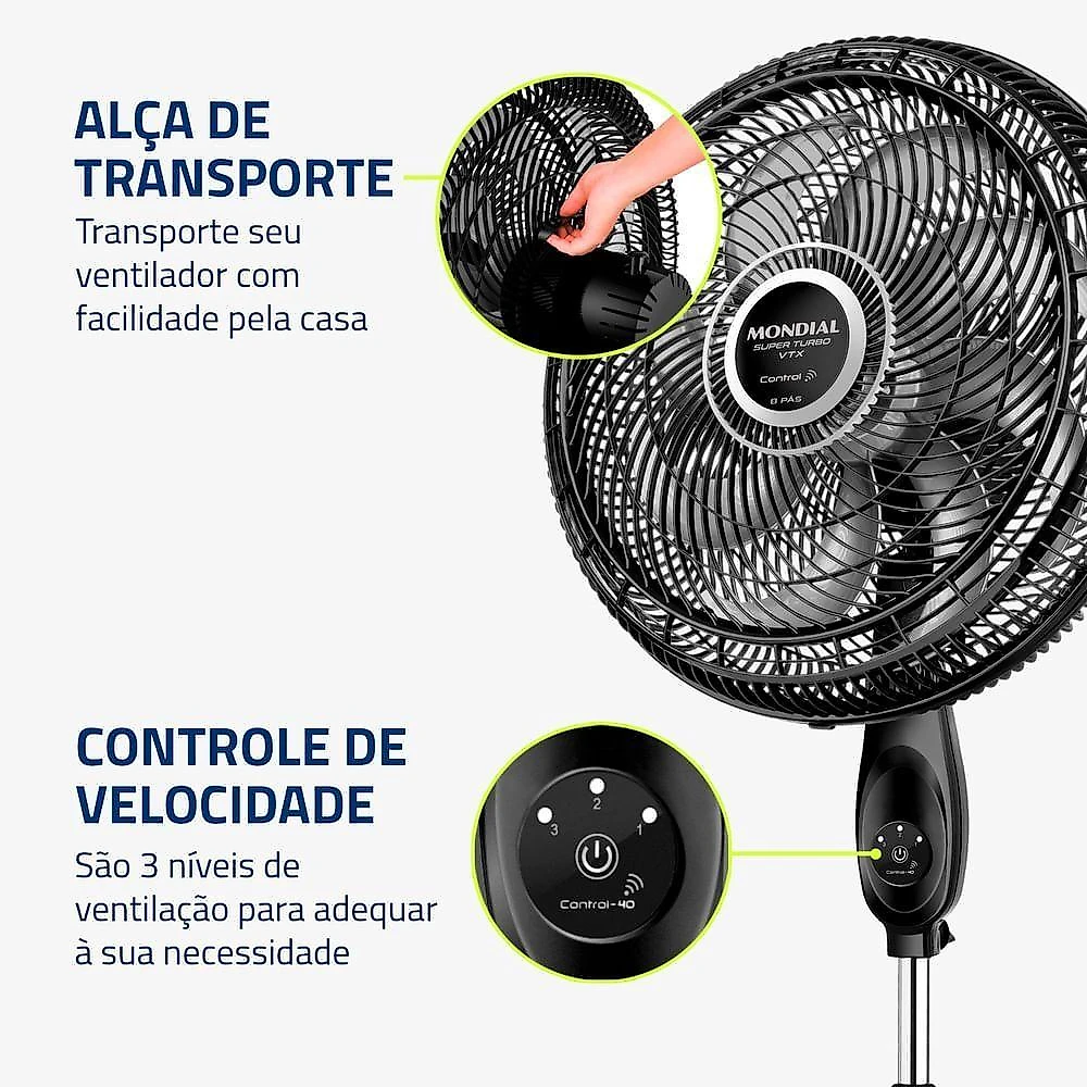 Ventilador Mondial 40cm VTX-40C-8P-CR Super Turbo Tech Coluna 110V