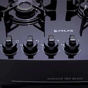 Fogão Atlas 4 Bocas Mônaco Top Glass com Mesa de Vidro e Acendimento Automático Bivolt – Preto