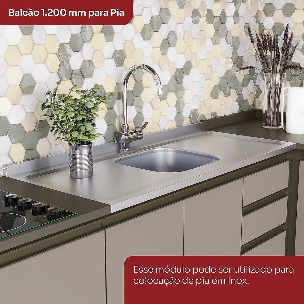 Cozinha Compacta Connect 10 Portas 5 Prateleiras MDF Duna-cristal Móveis Henn