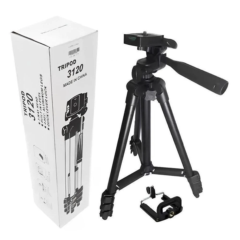 Tripé para Câmeras e Celulares OEM Tripod 3110 Altura Ajustável 1 e 02m com Rotação 360° Preto