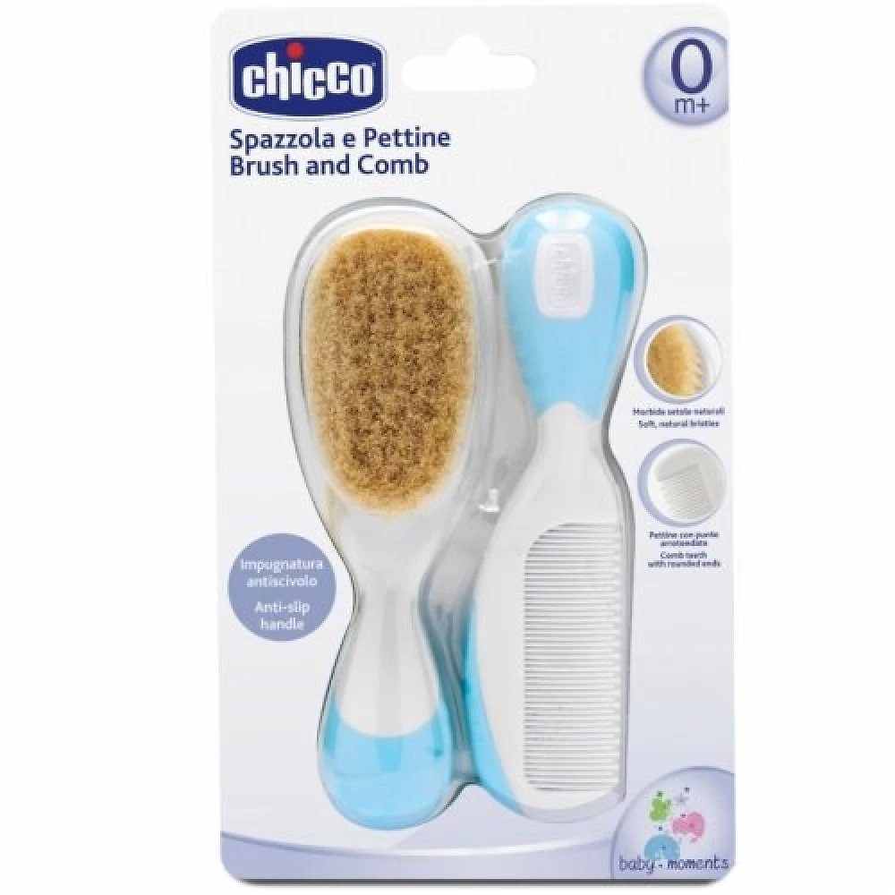 Kit Pente+escova De Cerdas Naturais Chicco Azul