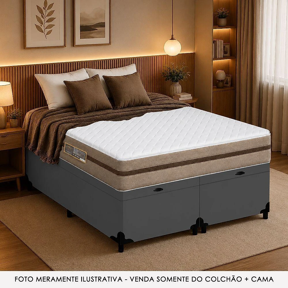 Cama Box com Baú Casal Bioclassic Pillow Top Molas Ensacadas Tecido Branco 138CM Royal Sleep