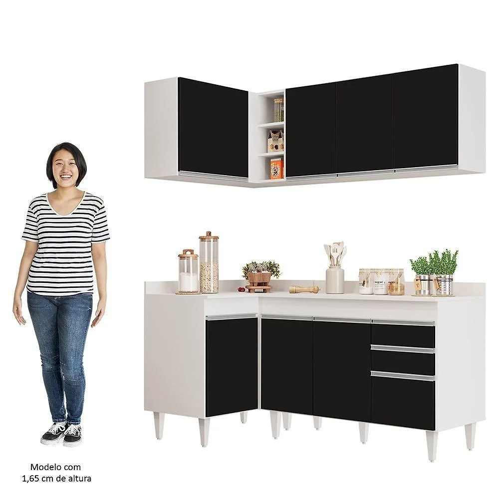 Miniatura Armário De Cozinha Modulado De Canto Direito 4 Peças Cp38 Balcão Com Tampo Branco/preto - Lumil
