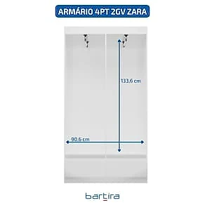 Guarda-Roupa Bartira Zara 4 Portas e 2 Gavetas Avelã/Capuccino