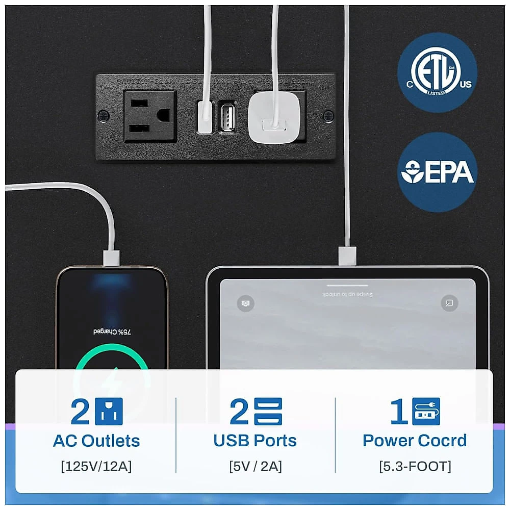 Mesa Gamer 70.8" 180 cm com Luz LED, Porta-Copos, Suporte para Monitor, Prateleiras de Armazenamento e Tomadas, 110V, SEDETA, Preto 110v