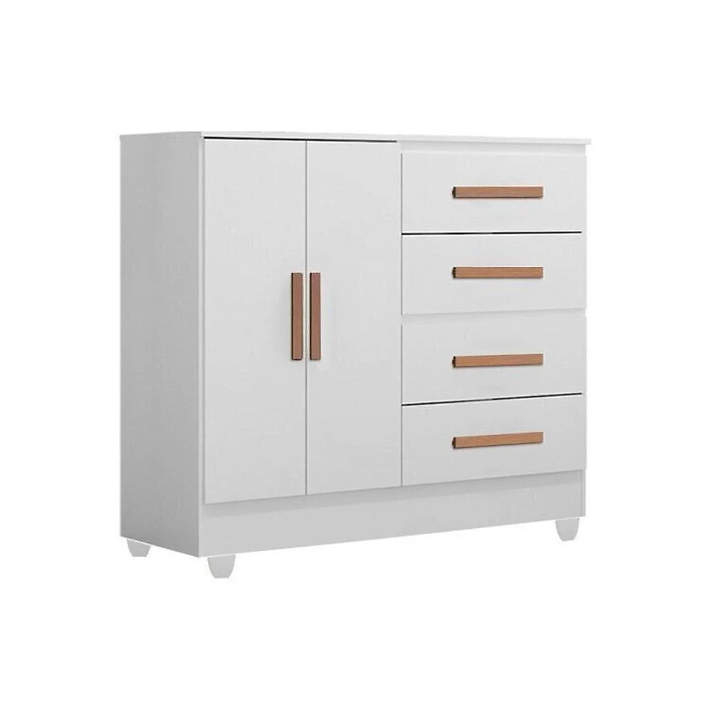 Quarto Bebê Infantil com Guarda-roupa 4 Portas e 2 Gavetas com Cômoda 4 Gavetas e 2 Portas Lite Branco