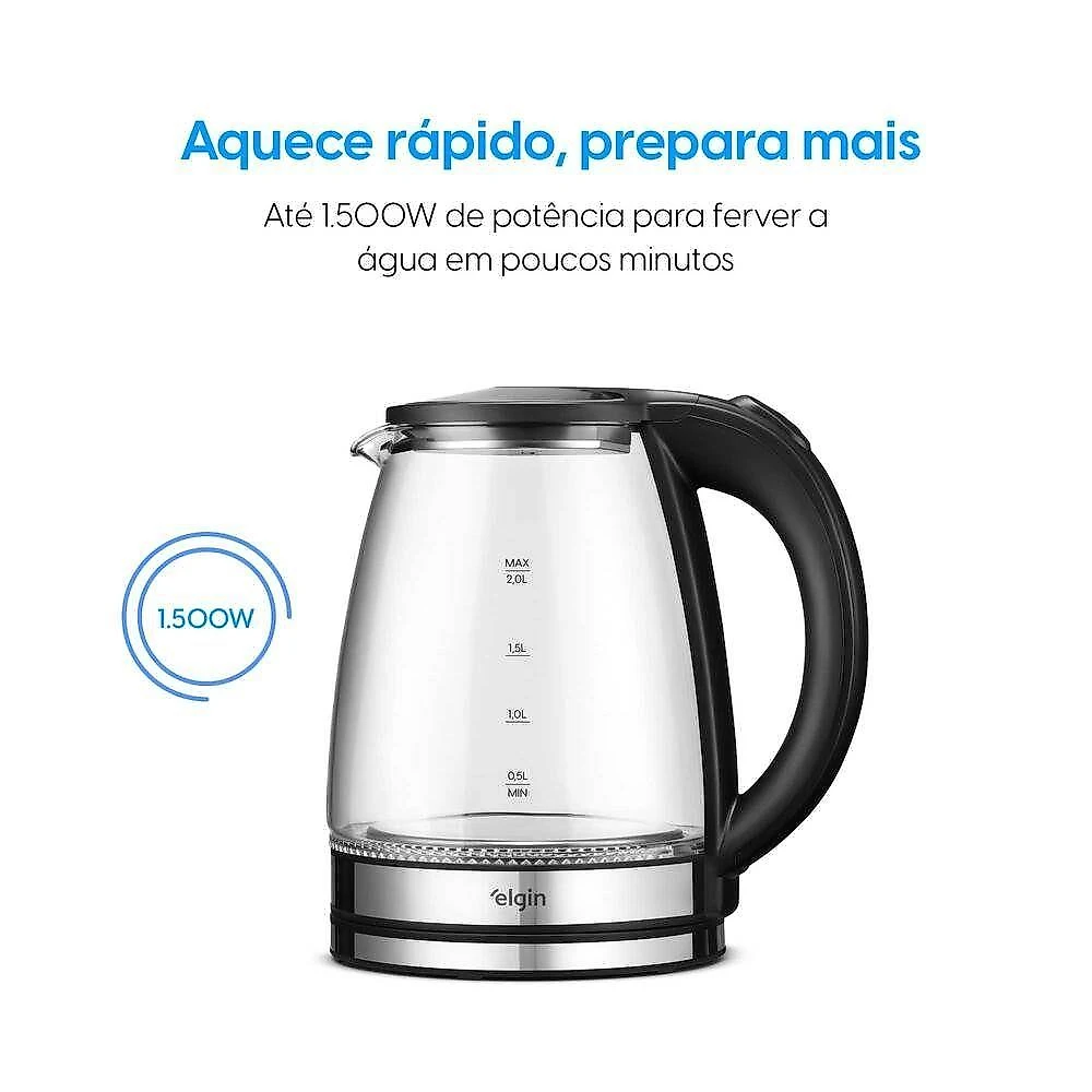 Chaleira Elétrica Elgin Visio Glass Pro 1500W 2L 220V