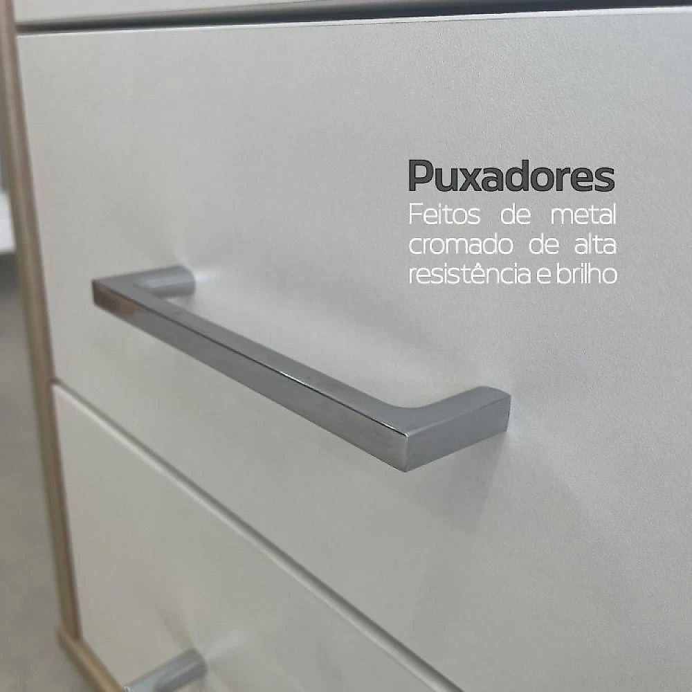 Kit 2 Peças 1 Mesa 180cm Tamburato 4 Gavetas com Balcão 2 Portas 3 Gavetas Escritório Completo 1 Mesa 4 Gavetas com Balcão 2 Portas 3 Gavetas Artany Carvalho/Branco