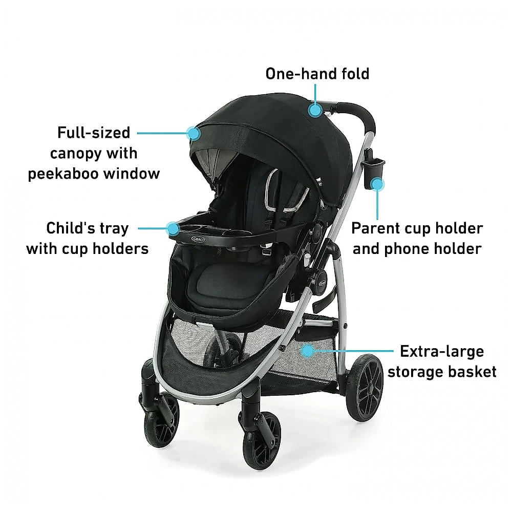 Carrinho de bebê Graco Modes Pramette com Modo True Pram, Assento reversível e Dobra de Uma Mão, Preto
