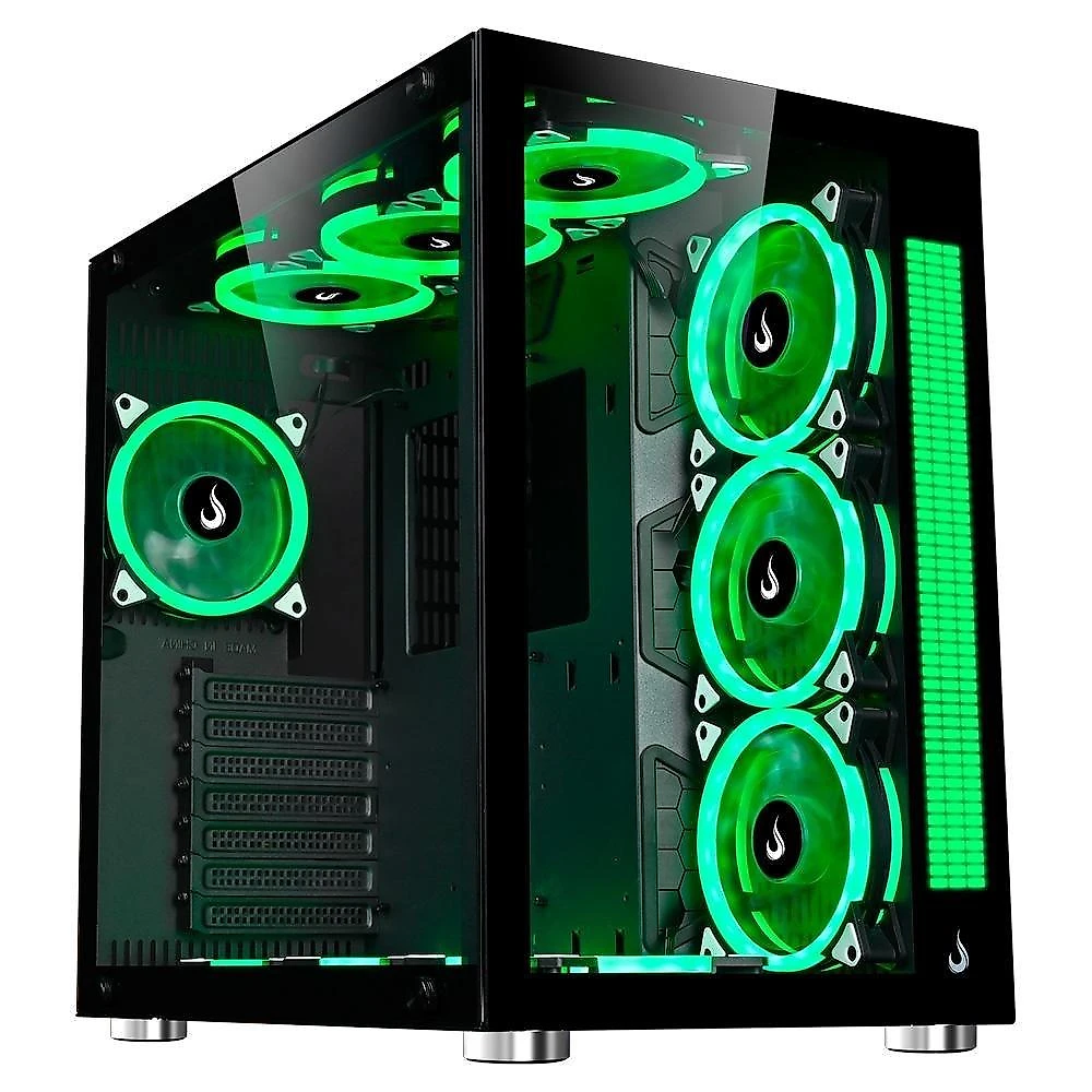 Gabinete Gamer Rise Mode Galaxy Glass Sound, Mid Tower, RGB, LED, Lateral e Frontal em Vidro Temperado, Sem Fans, Preto - RM-GA-GGS-FB