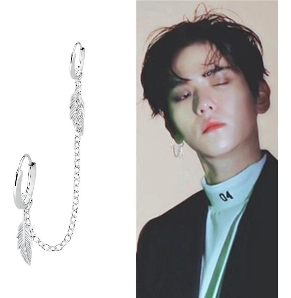 Bts Kpop Brinco Argola Masculina Com Corrente Prata 925