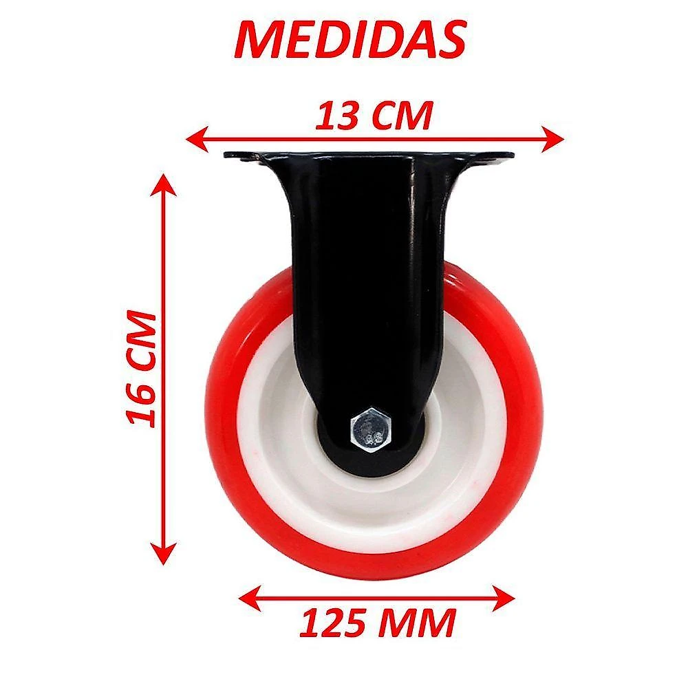 Kit 8 Rodas Rodízio Outras Marcas Rodizio Reforçado para Móveis Anti Risco 125X32MM Vermelho e Preto