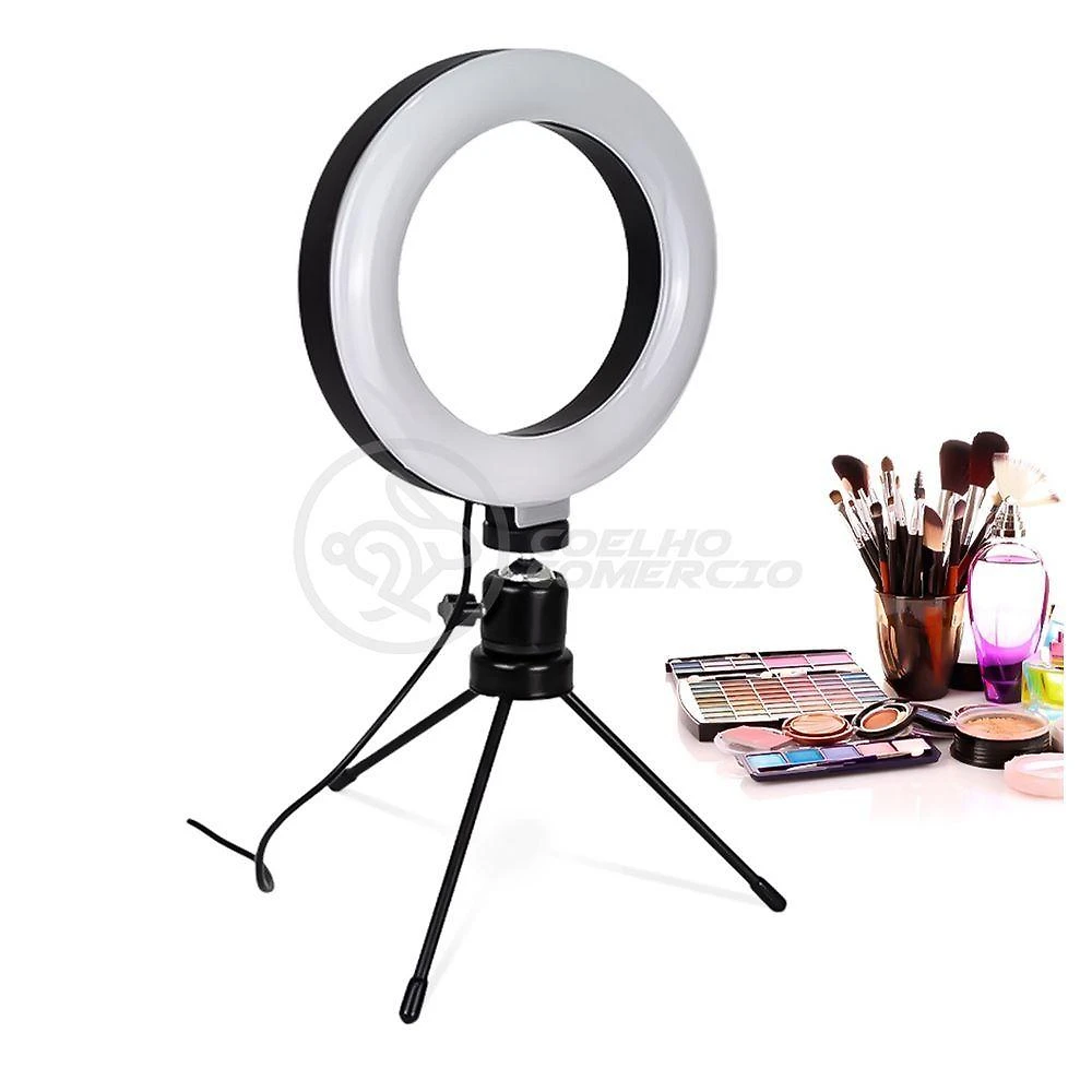 Ring Light 6\" Com Tripé De 16cm + Microfone Sf-666 + Disparador De Fotos + Lapela + Mini Ring Light