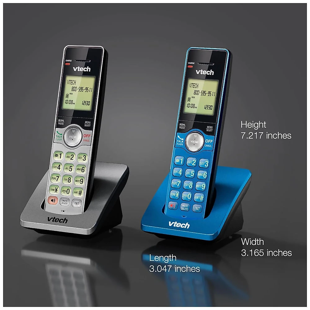 Telefone sem fio VTech com 3 ramais para casa, identificador de chamadas e viva-voz, modo ECO, montagem na parede - Vermelho/Azul/Cinza