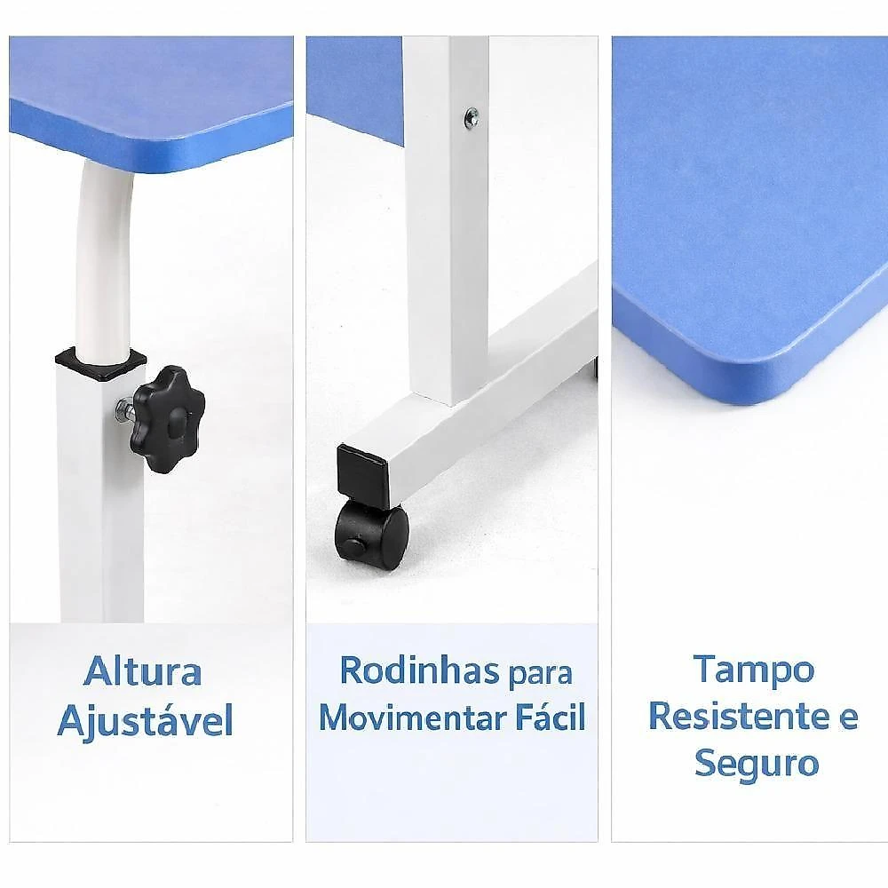 Mesa Para Notebook Azul Ajustável Com Rodinhas