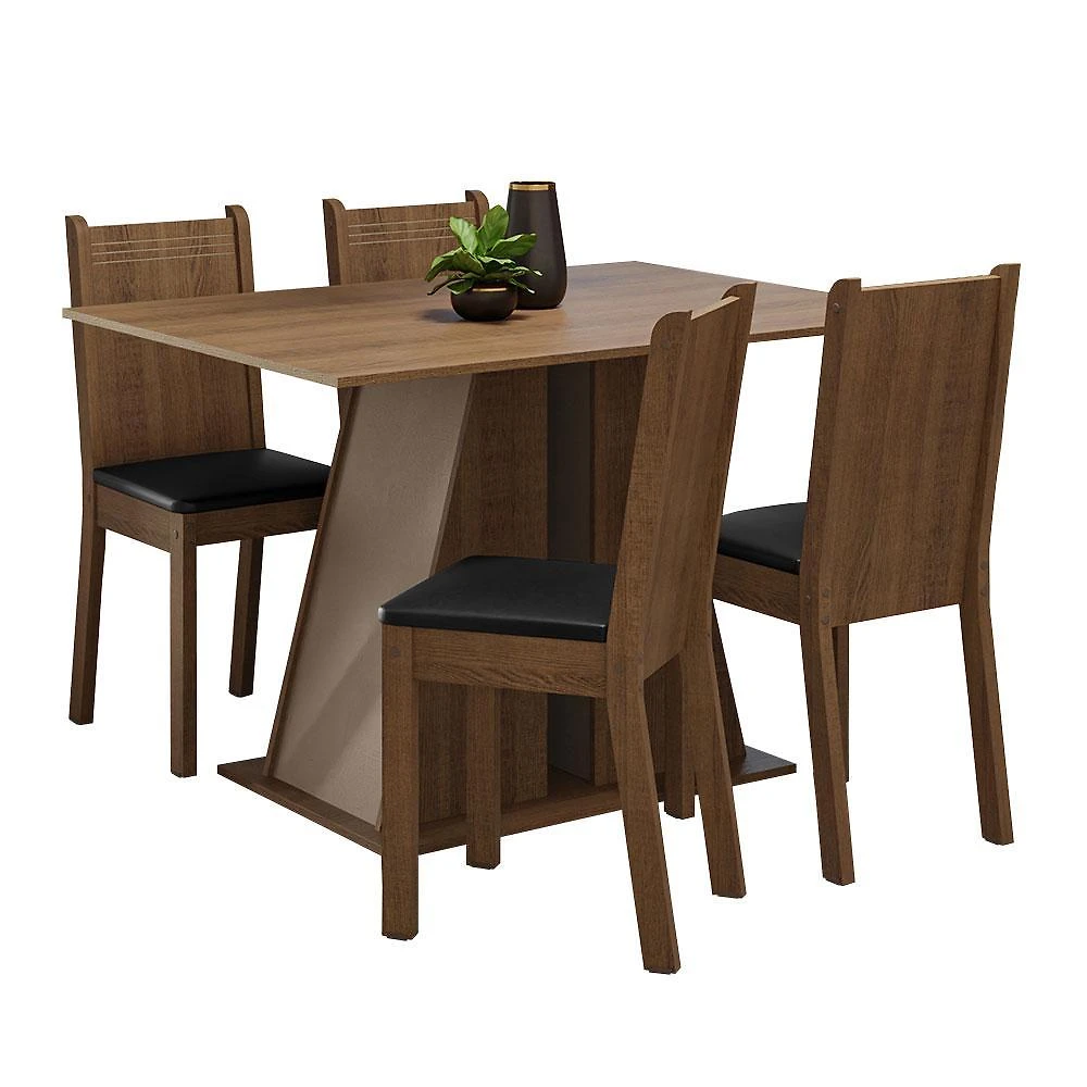 Conjunto sala de jantar mesa tampo de madeira 4 cadeiras rustic/crema/preto marilyn madesa
