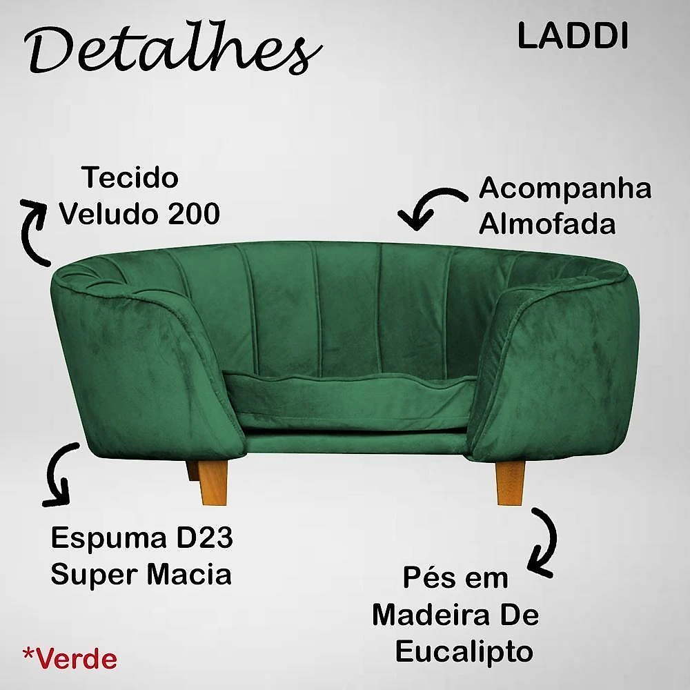Poltrona Cama Caminha Pet Laddi Veludo Verde Dvinn Verde