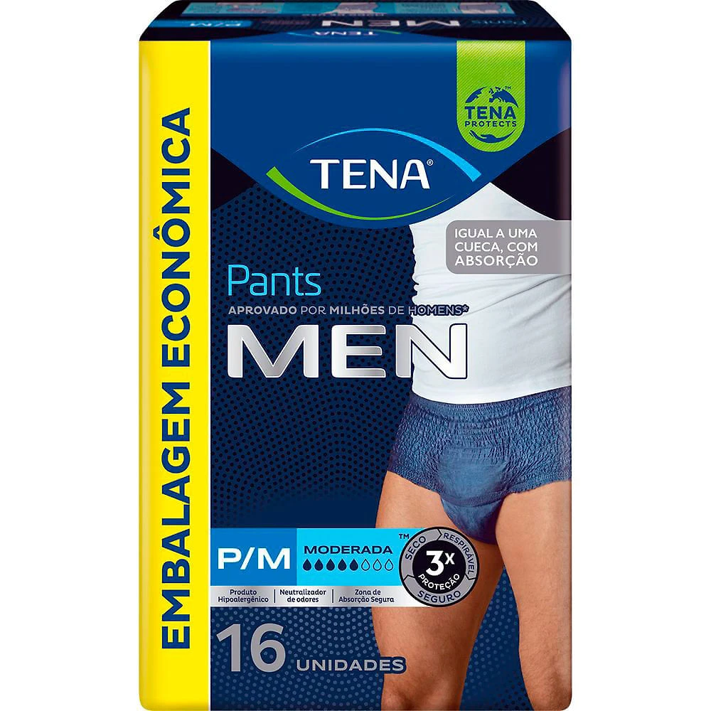 Roupa Íntima Descartável Tena Pants Men Tamanho P/M com 16 Unidades