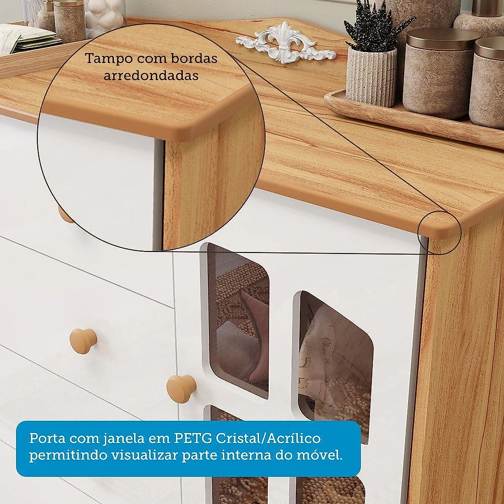 Quarto Infantil com Guarda-roupas e Cômoda com Janelas 100% Mdf Maya Clássico Espresso Móveis Branco Brilho/Amêndoa