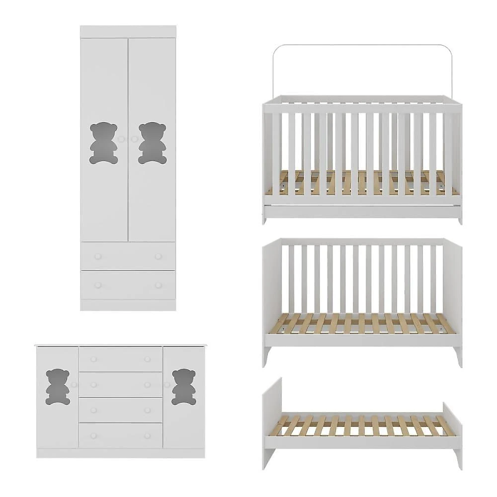Quarto De Bebê Completo Com Berço Americano 3 Em 1 Teddy Multimóveis MP4656 Branco