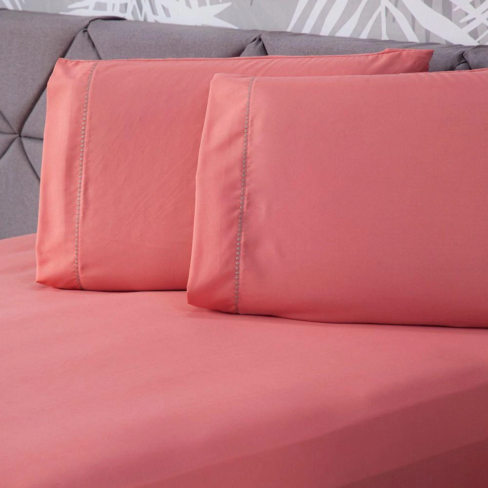 Jogo De Cama Lençol Queen Essential Liso Rosê Com Fronhas 03 Peças - Percal Soft 200 Fios