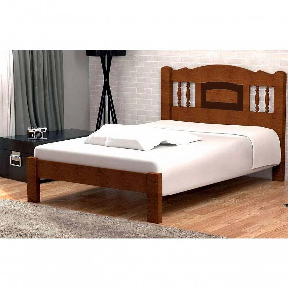 Cama Queen Size Atenas de Madeira Maciça Angelim Pedra Tauari Castanho