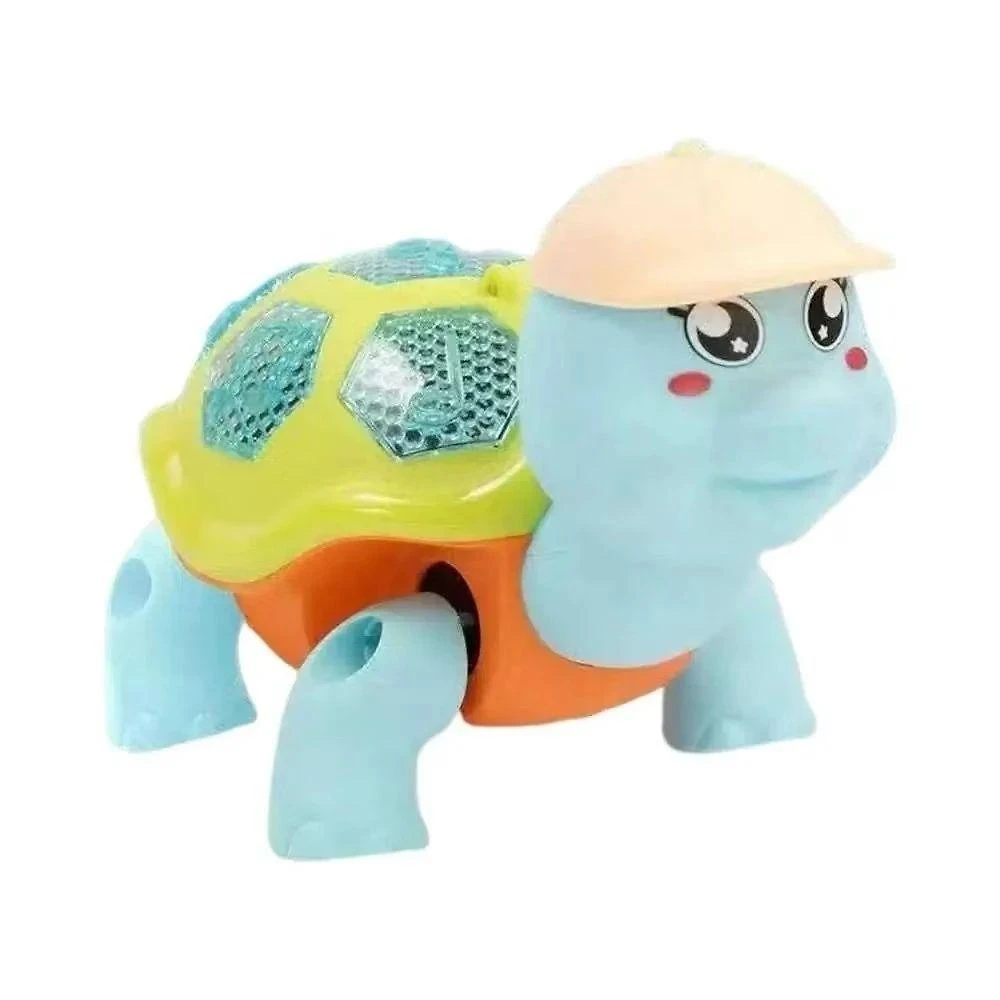 Brinquedo Tartaruga Elétrico com Som Luz e Movimento Interativo Azul Laranja