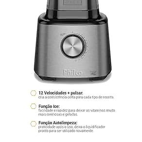 Liquidificador Philco PLQ2100PI Turbo Preto 1400W com 12 Velocidades - Preto/Inox 110V