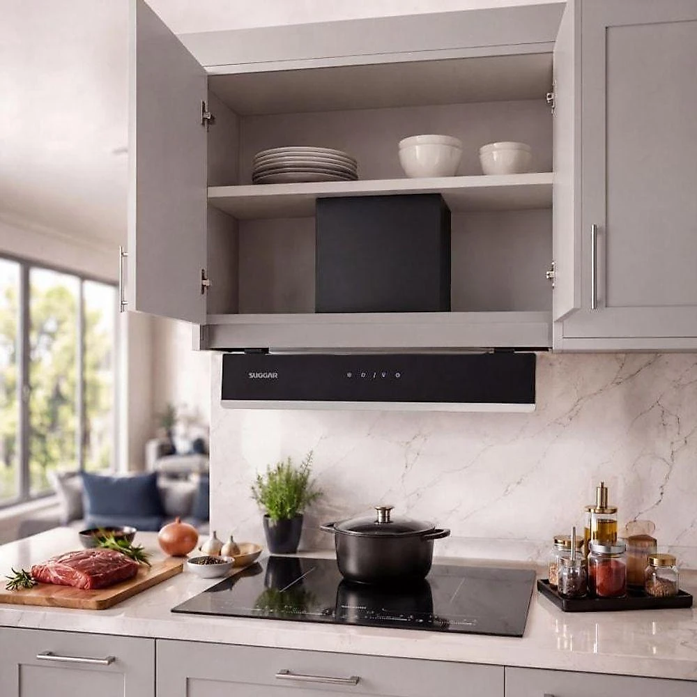 Coifa de Embutir Suggar Titanium 90CM Preto Painel Móvel Touch 890m3-h 110V