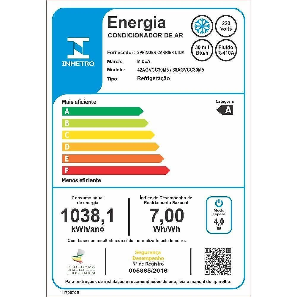 Ar condicionado split springer midea xtreme save connect 30000 btus inverter frio 220v 38agvcc30m5