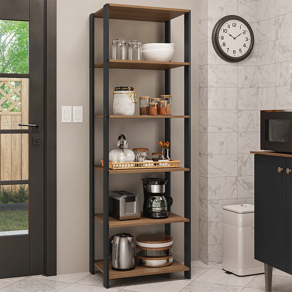 Miniatura Armário Estante Multiuso Organizador 5 Prateleiras 59cm Rustic/Preto Madesa Cor:Rustic/Preto