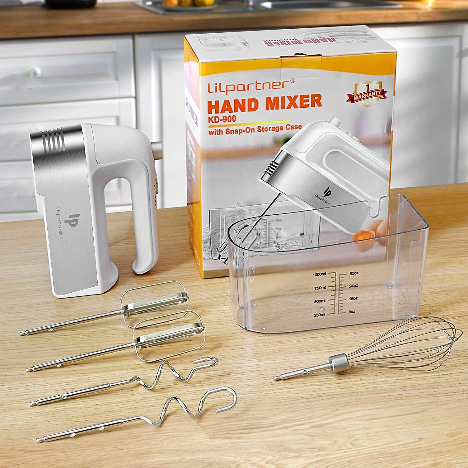 LILPARTNER Batedeira de Mão com 5 Velocidades e Acessórios d e Aço Inox 500W110V Branco