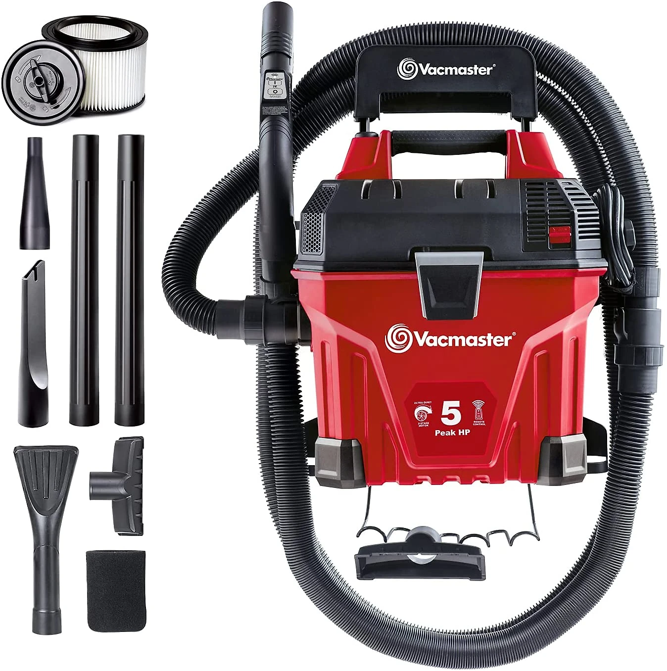 Miniatura Vacmaster Aspirador de Pó Seco e Úmido 18L com Controle R emoto e Suporte de Parede 110V Vermelho