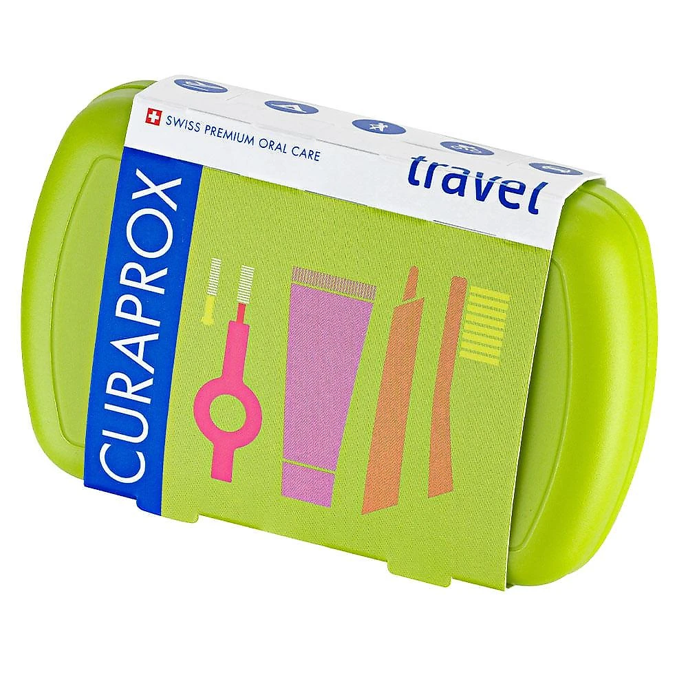 Curaprox escova de viagem kit – escova de dentes + minicreme dental + escova interdental + caixa