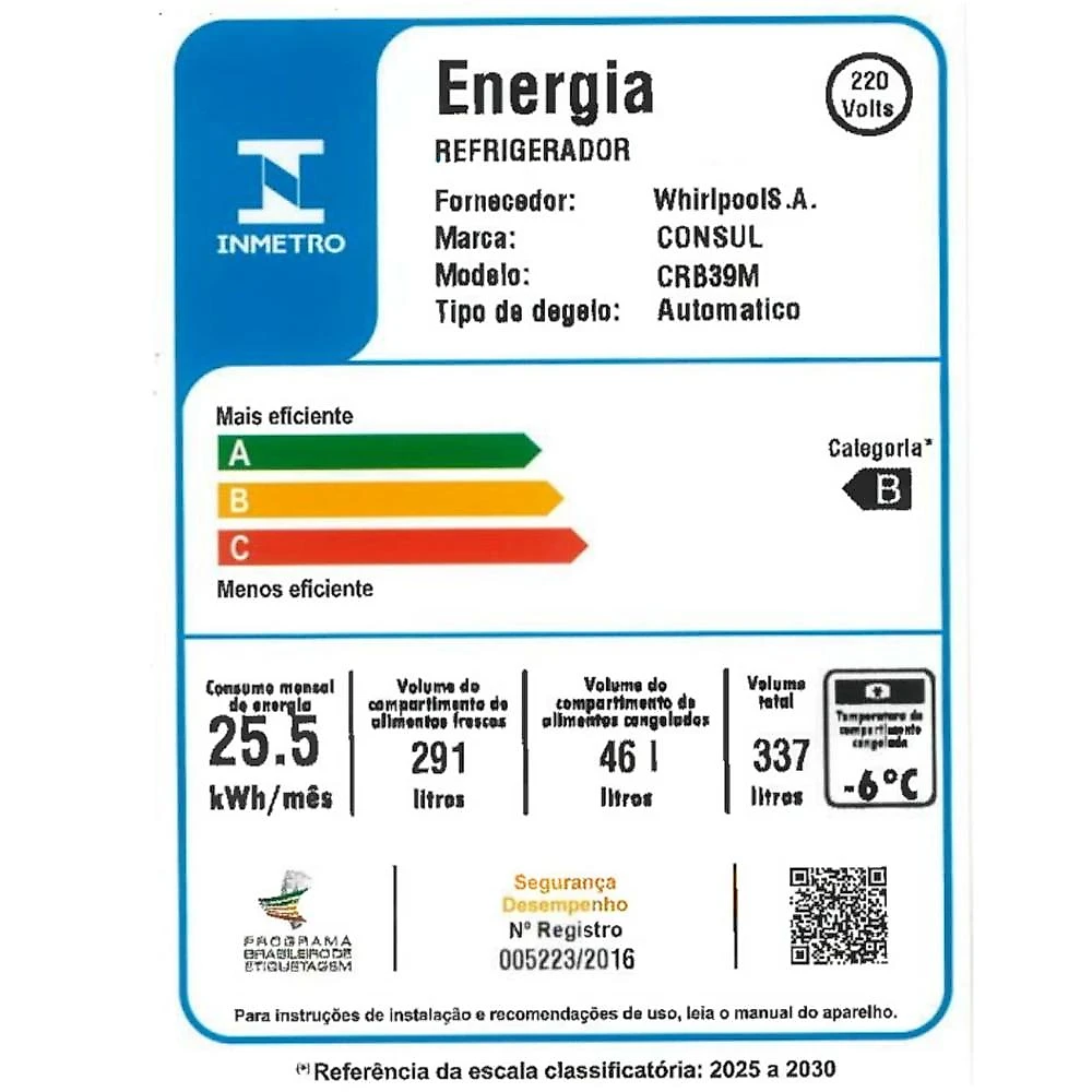 Geladeira Consul Frost Free CRB39MB, 337 Litros, Branca - 220V 220 Volts