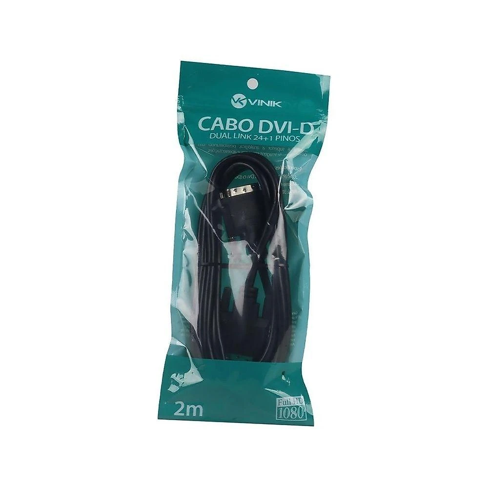 Cabo DVI-D 24+1 Pinos Dual Link 2M PVC Emborrachado Preto Vinik