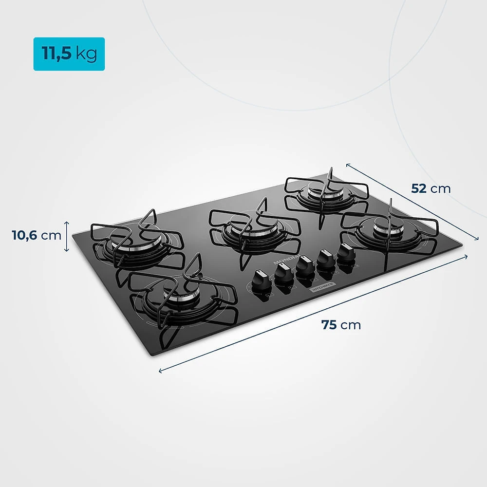 Miniatura Cooktop a Gás 5 Bocas Mondial CTG-02 COOKTOP A GÁS-BIV-PRETO/PRATA