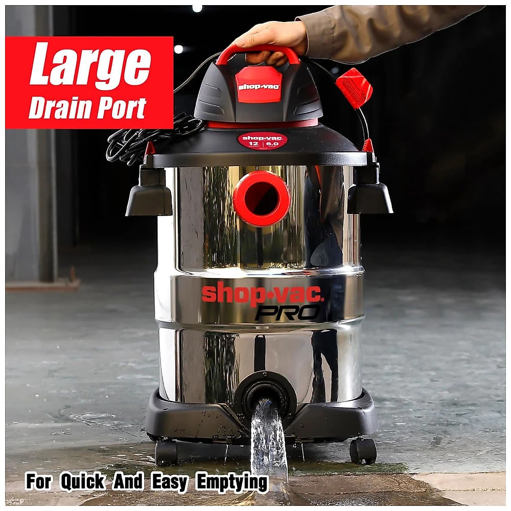 Miniatura Aspirador de Pó Profissional de 45,48 Litros com Tanque de Aço Inoxidável, Motor de 6 Picos, 110V 1416W, Shop Vac Pr...