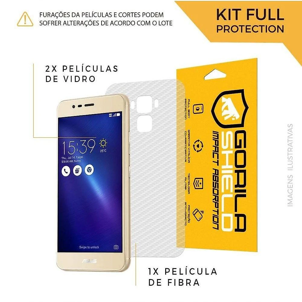 Películas Para Asus Zenfone 3 Max 5.2 : Vidro Dupla + Traseira Fibra De Carbono - Gshield