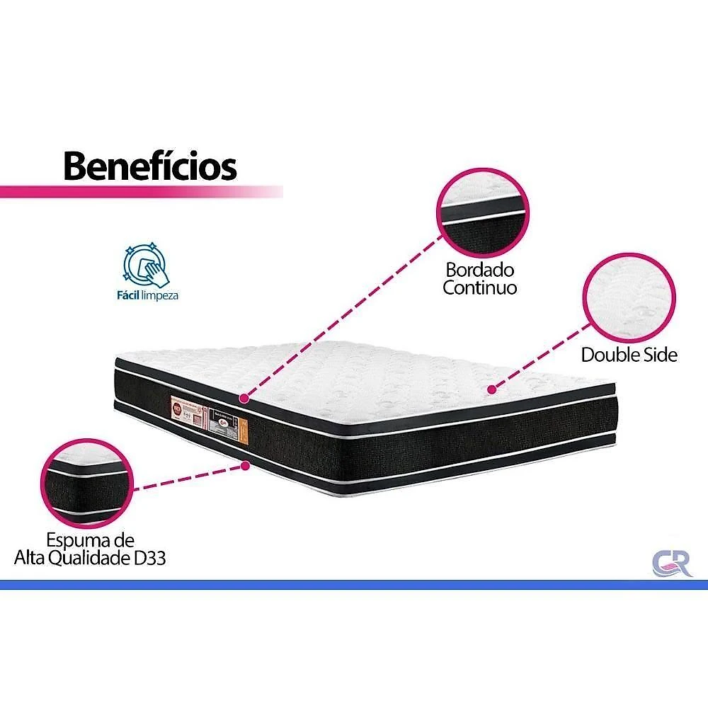 Colchão Viúva Espuma D33 Black White Air DF Pillow Top 128x188x27cm Branco Castor