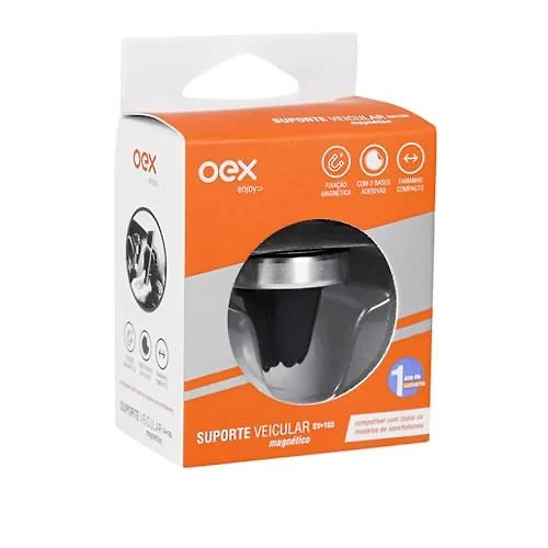 Suporte veicular magnético para celular oex sv103 preto e prata 2 encaixes saída de ar ou base adesiva