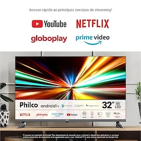 Smart TV LED 32" Philco HD P32SAA Google TV, HDR10 e Processador Quad-Core, HDMI, USB e Wi-Fi