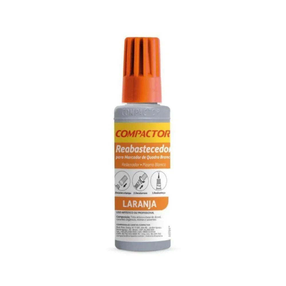 Refil para Marcador de Quadro Branco Compactor QB 30ML 1 Unidade com Secagem Rápida Laranja