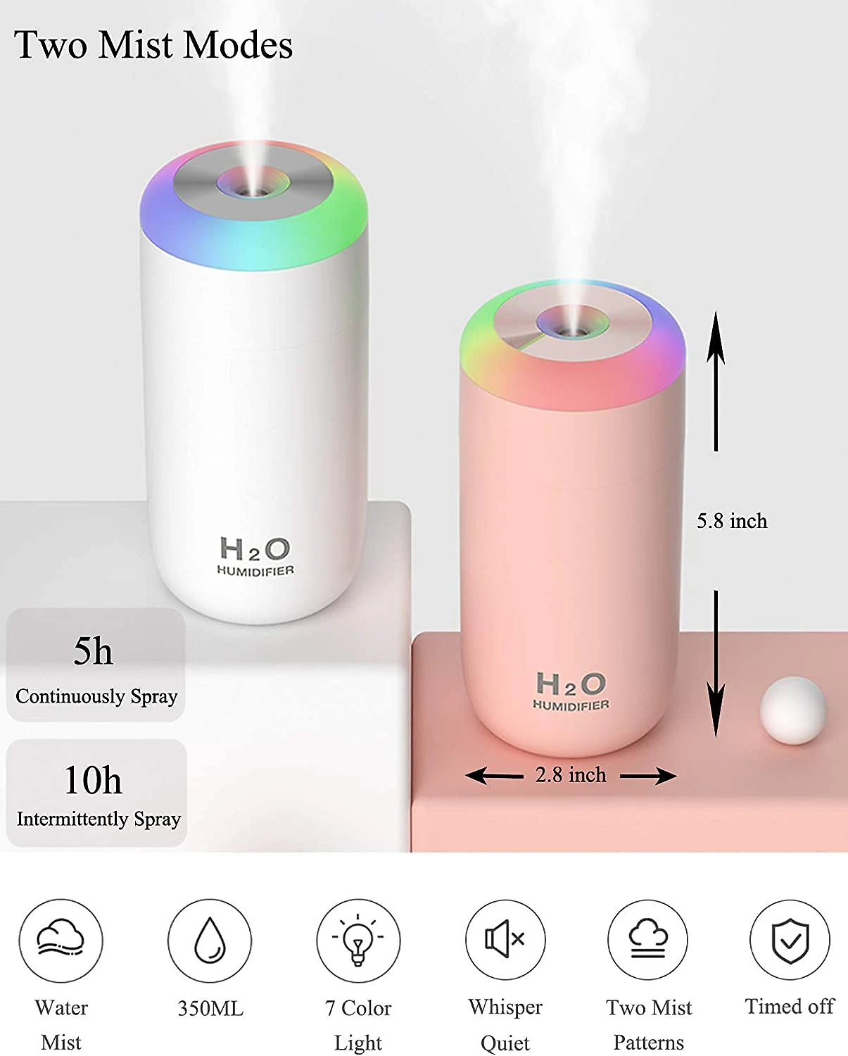 OMei Stars Mini Umidificador Ultrassônico Portátil 350mL c Desligamento Automático Silencioso 110V Rosa